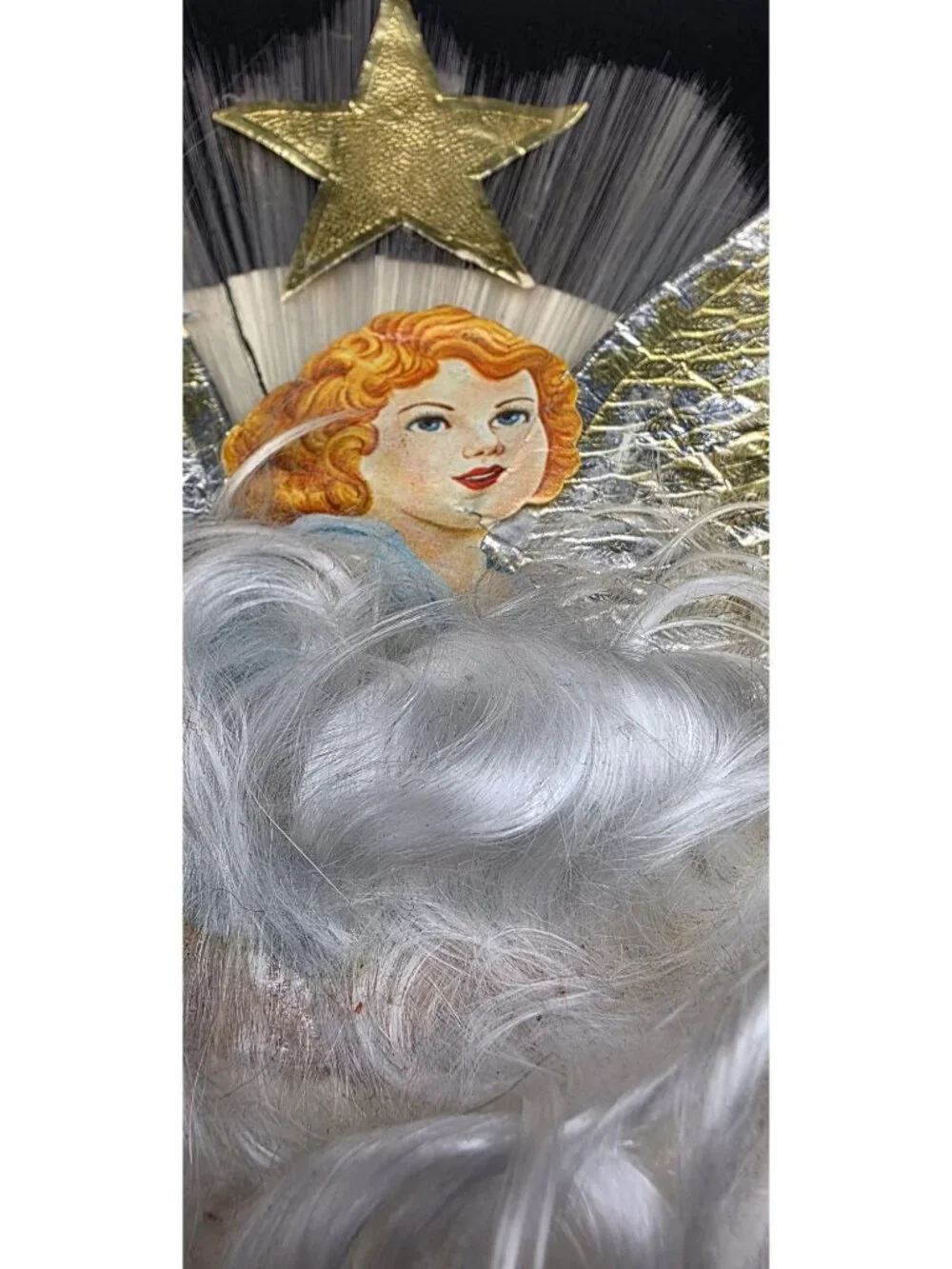 Vintage MCM Christmas Tree Topper National Tinsel Co Spun Glass Angel Hair